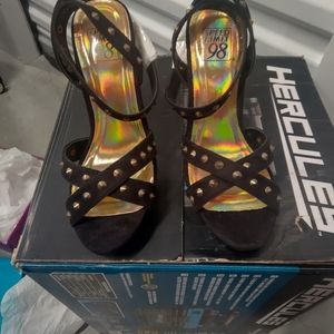 Women's Black And Gold Studded High Heels